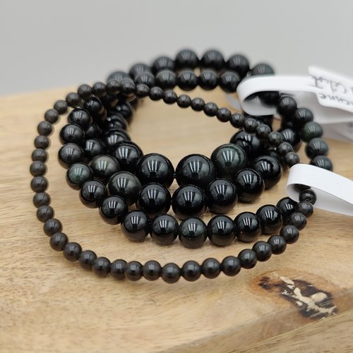 Obsidienne œil céleste - Bracelet de perles rondes
